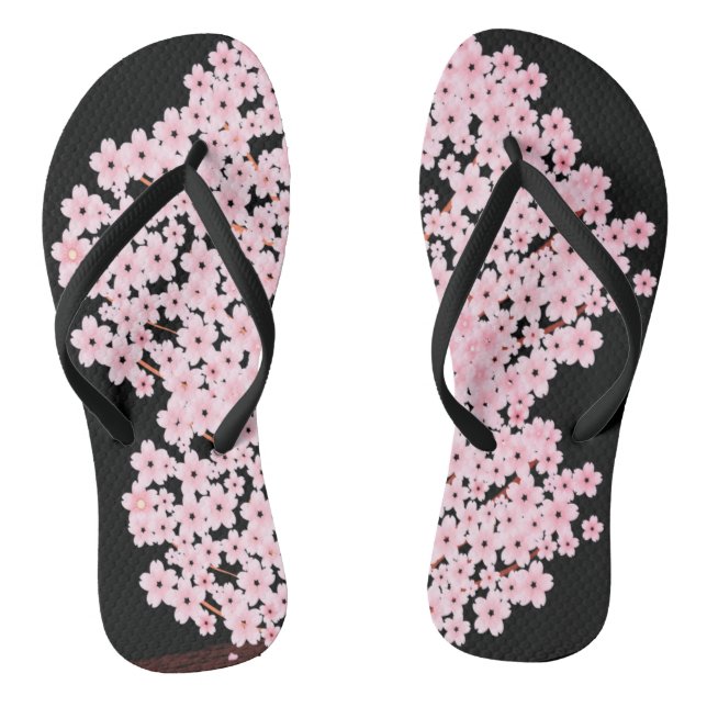 Chanclas Flores de cerezo en negro (Plantilla)