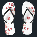 Chanclas Flores de cerezo rojo doble Moda Xi Boda chino<br><div class="desc">Flores De Cerezo Rojo O De Primavera Sakura Y Doble Felicidad Moderna Boda Chino Flip Flops. Flores orientales de cerezo rojas y blancas o sakura con doble símbolo de felicidad. Un diseño boda de temática asiática elegante y romántico, moderno y elegante. Las flores de cerezo florecen en primavera y simbolizan...</div>