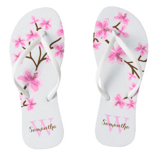 Chanclas Flores de cerezo rosado monogramadas