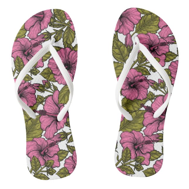 Chanclas Flores de hibiscos rosas (Plantilla)