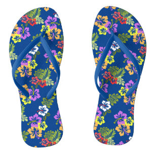 Chanclas Flores de hibiscus coloridas en azul