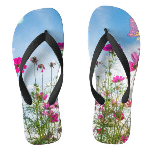 Chanclas flores de primavera y mariposa