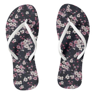 Chanclas Flores de Sakura rosada negra, diseño de patrones,