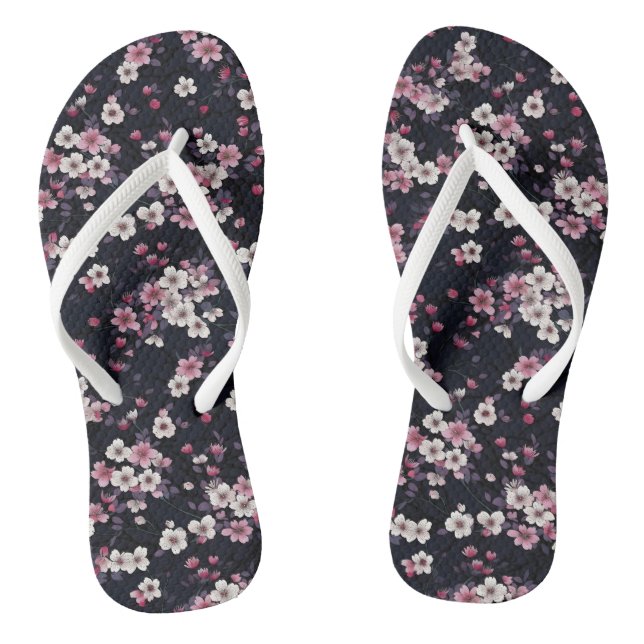 Chanclas Flores de Sakura rosada negra, diseño de patrones, (Plantilla)