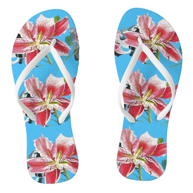 Chanclas Flores Florales Azules Rojas Thongs (Plantilla)