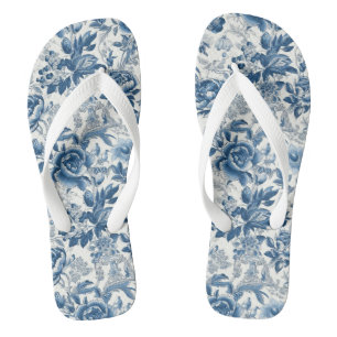 Chanclas Flores florales Chinoiserie Blue and White Peonies