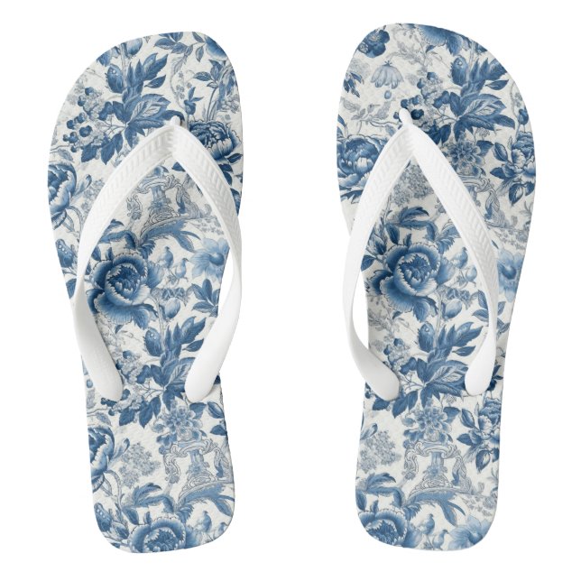 Chanclas Flores florales Chinoiserie Blue and White Peonies (Plantilla)