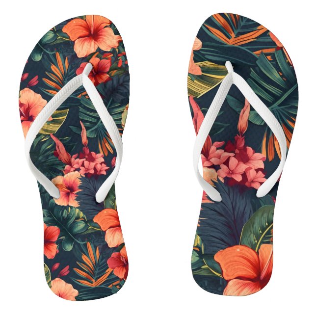 Chanclas Flores Hibiscus, Patrón Floral Tropical (Plantilla)