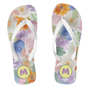 Chanclas Flores iniciales adorables en acuarela para ella