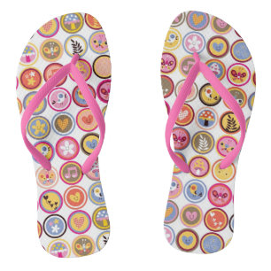 Chanclas flores lindas, pájaros, patrón de corazones