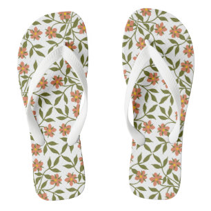 Chanclas Flores Naranjas, Patrón Floral, Follaje, Boho