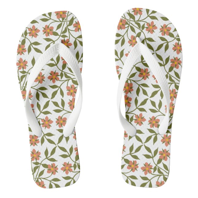 Chanclas Flores Naranjas, Patrón Floral, Follaje, Boho (Plantilla)