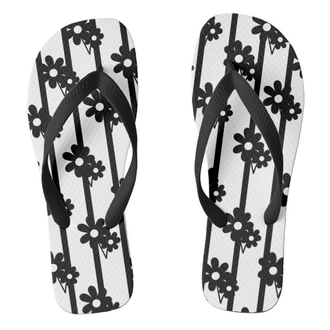 Chanclas Flores negras modernas con franjas verticales negr (Plantilla)