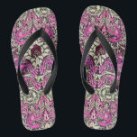 Chanclas FLORES, PÁCOCOS Y DRAGONES, Blanco BLack Rosa<br><div class="desc">Diseño floral colorido,  elegante y clásico con giros,  pavo real,  figuras de pájaro y dragón con colores violeta rosa y blanco fucsia negro elaborado a partir de tela textil vintage</div>