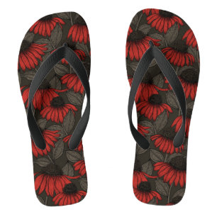 Chanclas Flores rojas en marrón