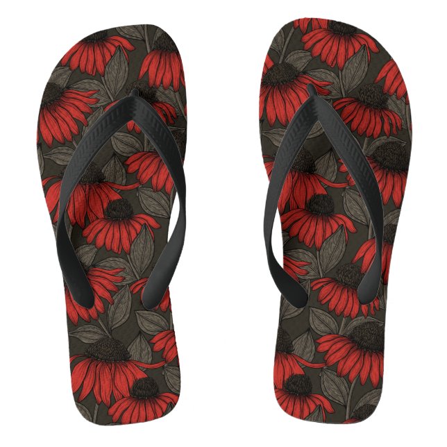 Chanclas Flores rojas en marrón (Plantilla)
