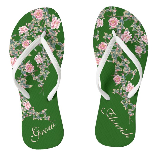 Chanclas Flores Rosa Florecientes Inspirando Cita Verde Fli (Plantilla)