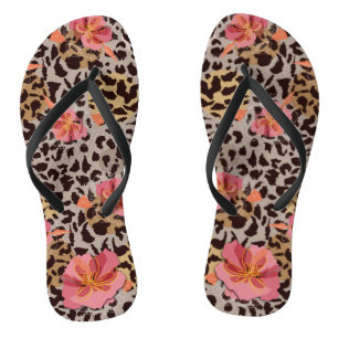 Chanclas Flores rosadas de moda en leopardo