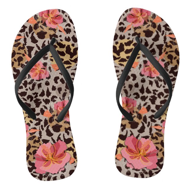 Chanclas Flores rosadas de moda en leopardo (Plantilla)