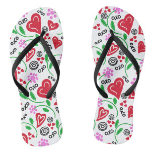 Chanclas Flores rosadas del corazón rojo