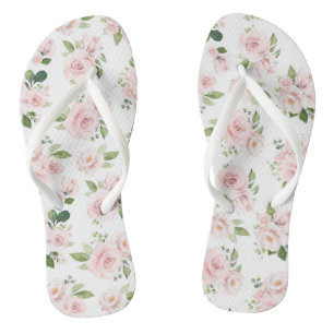 Chanclas Flores rosadas, rosas rosadas, flores acuáticas