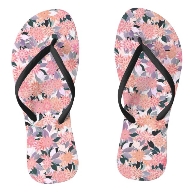 Chanclas Flores rosadas sobre un fondo de hojas de plata (Plantilla)
