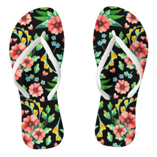 Chanclas Flores rosas con fondo negro-235