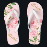 Chanclas Flores rosas hojas verdes color de agua novia dora<br><div class="desc">Flores rosadas hojas verdes acuarela Golden Script Bride Flip Flops (H) lo Personalizar con su redacción usando los campos de plantilla. (H) Si desea cambiar el estilo de letra, color o ubicación del texto, simplemente haga clic en el botón "Personalizar más adelante". (H) Si necesitas ayuda o tienes alguna solicitud...</div>