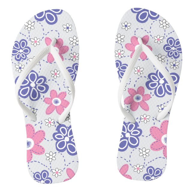 Chanclas Flores rosas retro periwinkle (Plantilla)