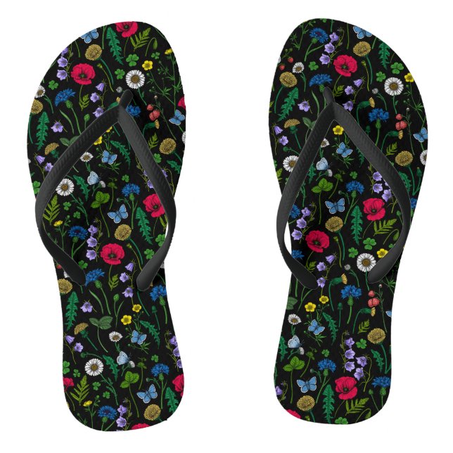Chanclas Flores silvestres en negro (Plantilla)