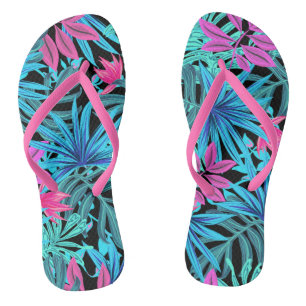 Chanclas Flores tropicales exóticas de rosa caliente y azul