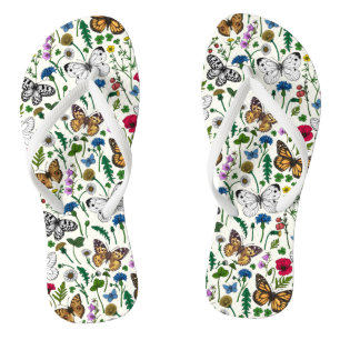 Chanclas Flores y mariposas silvestres en blanco