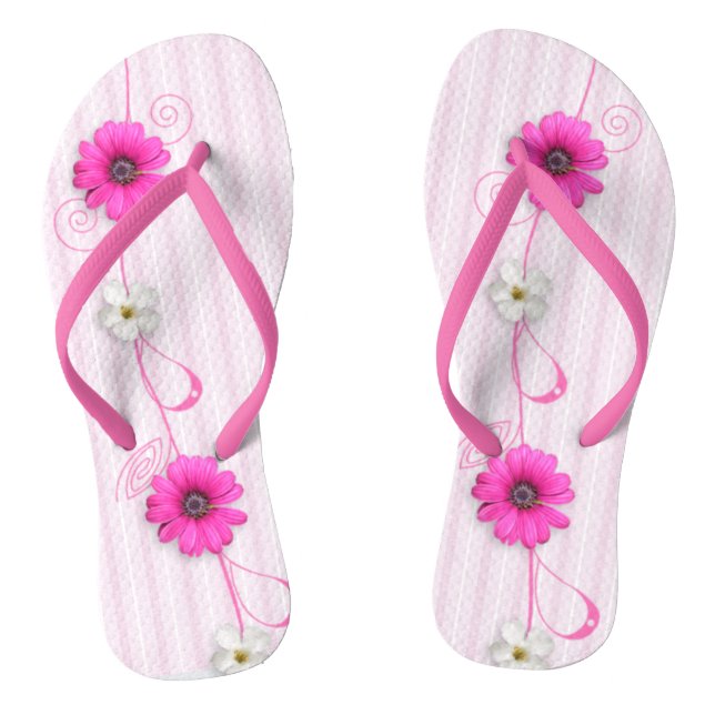 Chanclas Flores Y Tiras Rosadas Flip Flops (Plantilla)