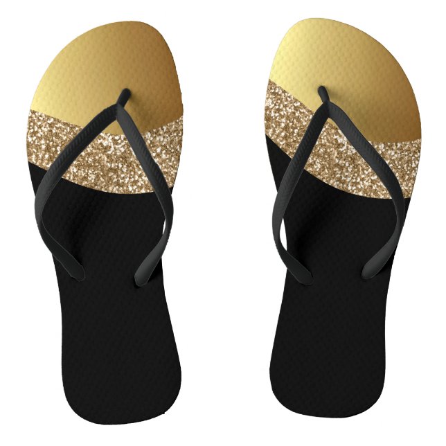 CHANCLAS FLUJOS DE FLIP DE ONDA NEGRO ORO (Plantilla)