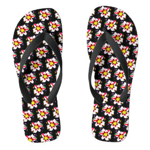 Chanclas fondo negro inusual flores blancas abstractas