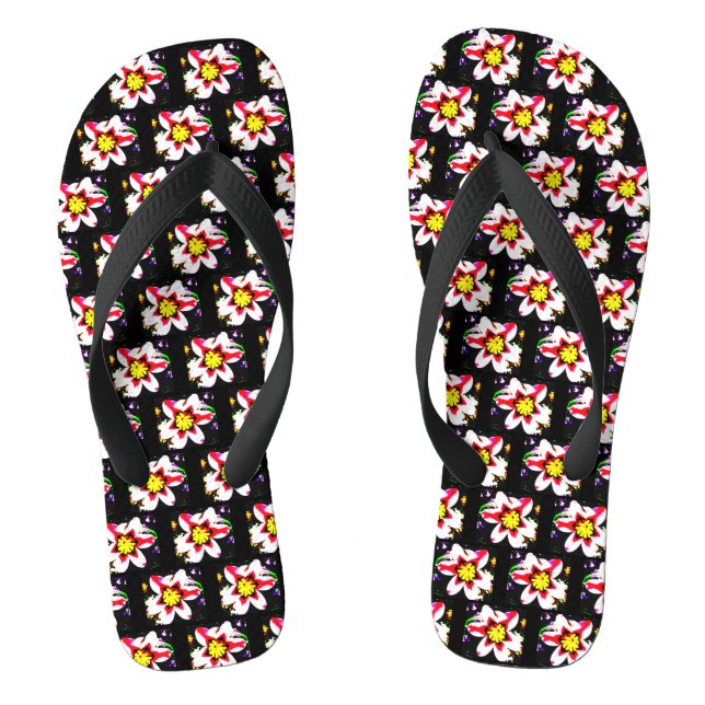Chanclas fondo negro inusual flores blancas abstractas (Plantilla)