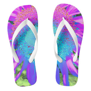 Chanclas Foto de girasol retro funky azul rosa