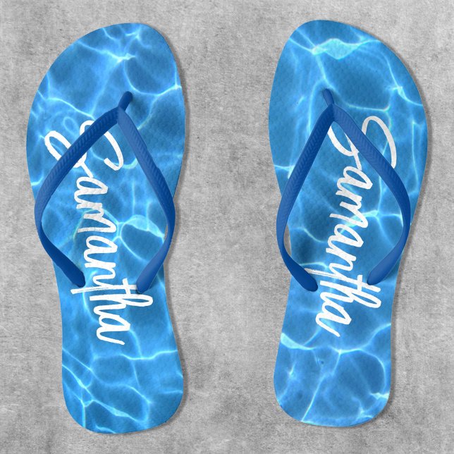 Chanclas Foto personalizada de la piscina azul Aqua (Personalized Swimming Pool Water Flip Flops for Her)