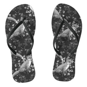 Chanclas Fox, bellflores y hiedra, monocromo, pared platead