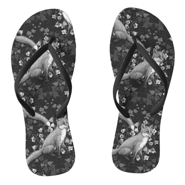 Chanclas Fox, bellflores y hiedra, monocromo, pared platead (Plantilla)