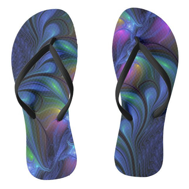 Chanclas Fractal verde rosa azul luminoso colorido abstract (Plantilla)