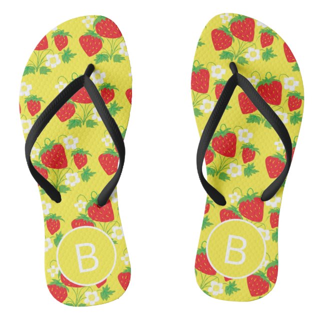 Chanclas Fresa y Flor Amarillo Patrón Monogramado (Plantilla)