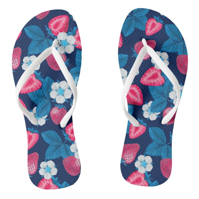 Chanclas Fresas rosas en azul (Plantilla)