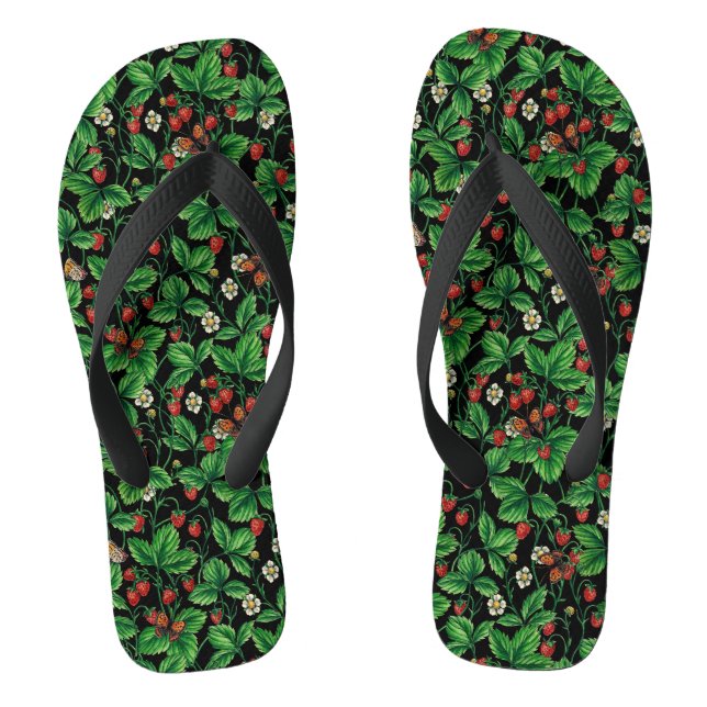 Chanclas Fresas silvestres en negro (Plantilla)