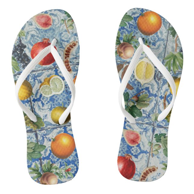Chanclas Fruta mediterránea de verano y mosaico blanco azul (Plantilla)