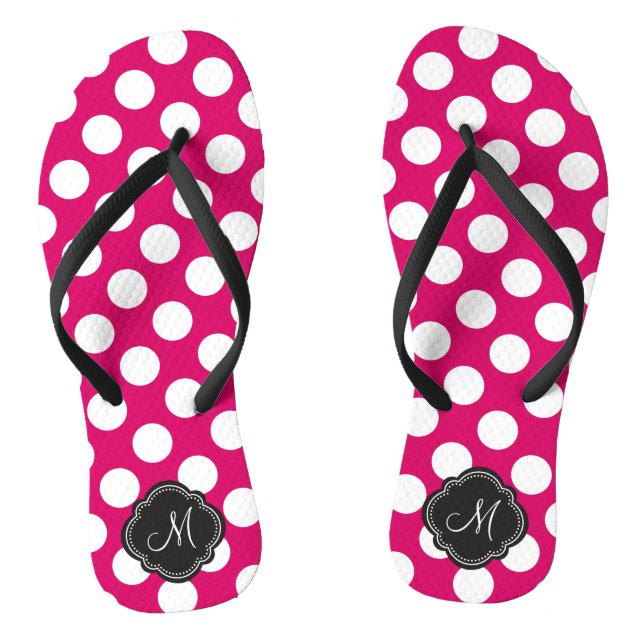 Chanclas Fuchsia y puntos de Polka blanco con monograma (Plantilla)