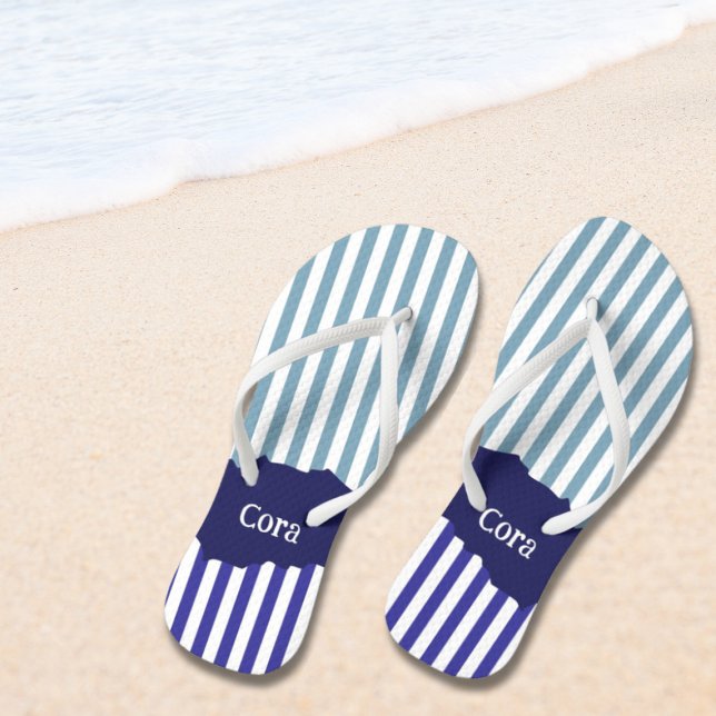 Chanclas Fun Torn Stripes Blue Layered Name (Fun Torn Stripes Blue Layered Name Flip Flops)