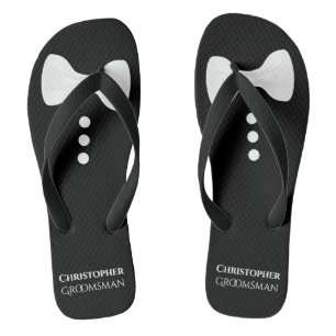 Chanclas Fun White Bow Tie sobre Black Cute Groomsman Boda
