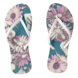 Chanclas Funky audaz floral en rosa y verde azulado 