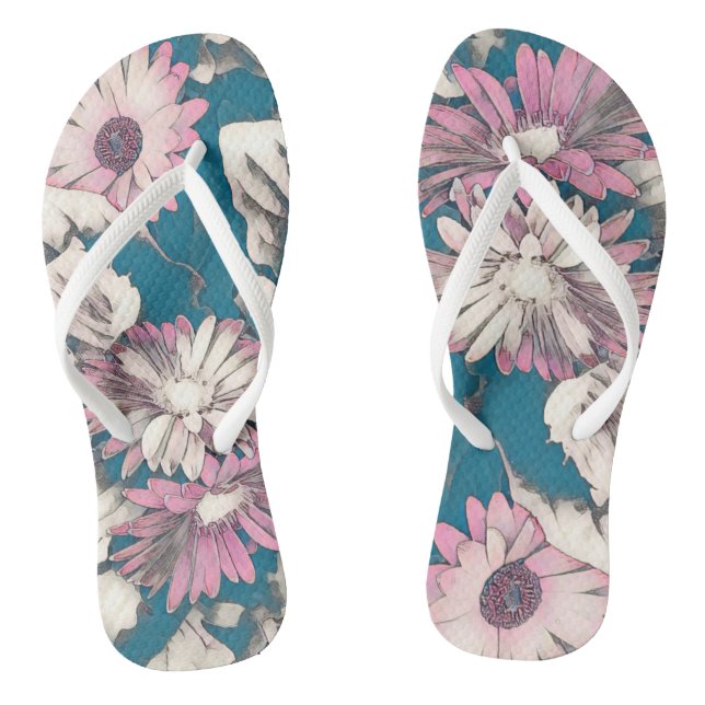 Chanclas Funky audaz floral en rosa y verde azulado  (Plantilla)